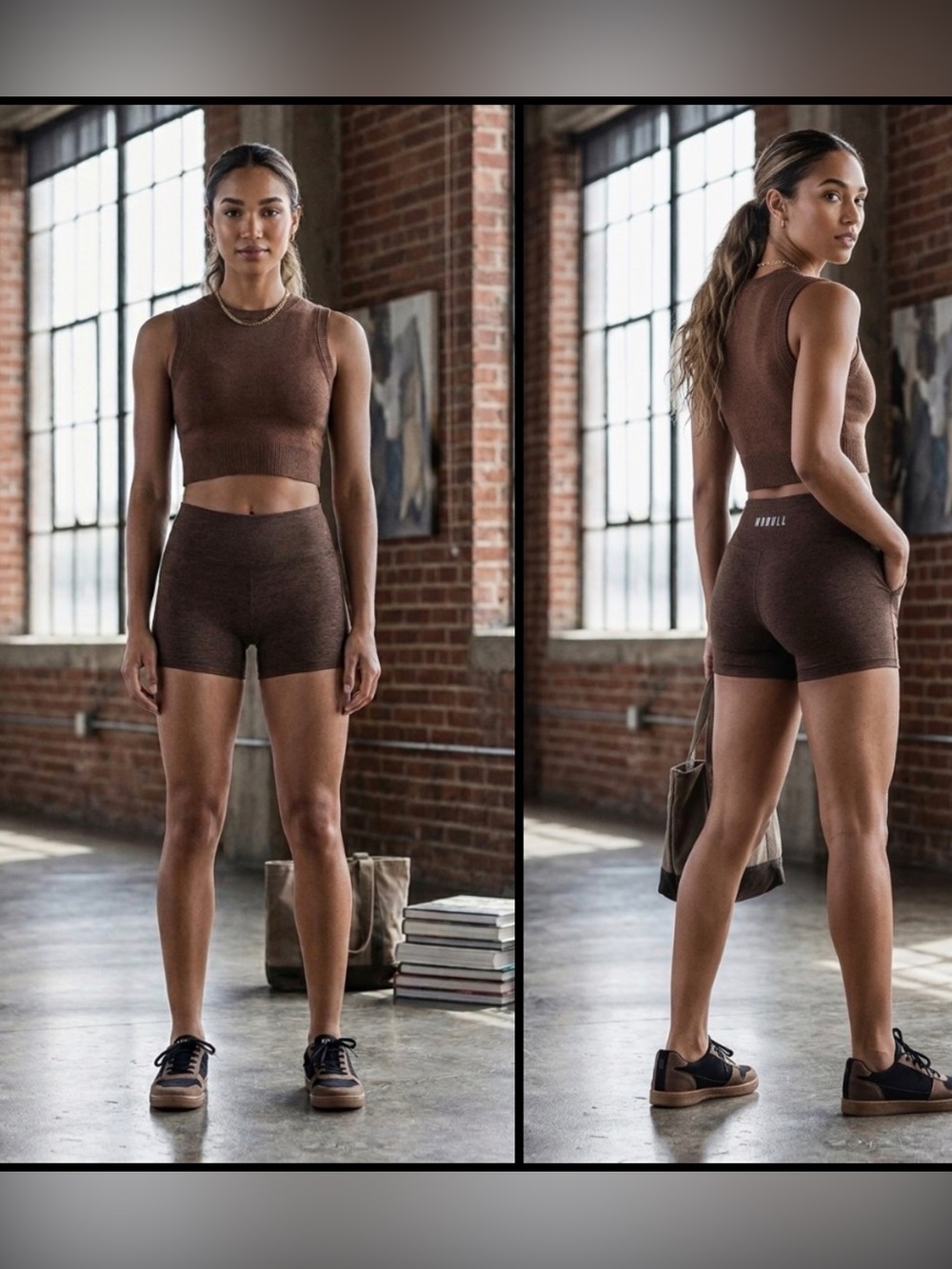 NoBull Mid Rise 2”Heathered Brown Seamless Athleisure Stretchy Workout Shorts XS